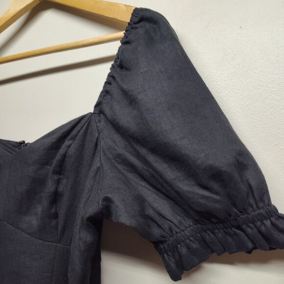 Boden Linen Maxi Dress Women Size 6R Black Short Sleeve Modest Party Feminine - Picture 3 of 9